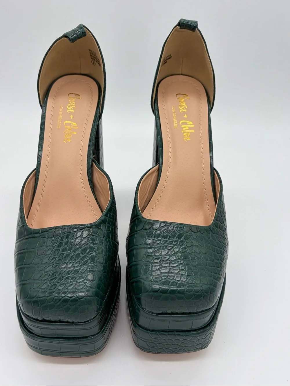 Chase + Chloe Emerald Green Croc-Embossed Platform Pumps New without Box
